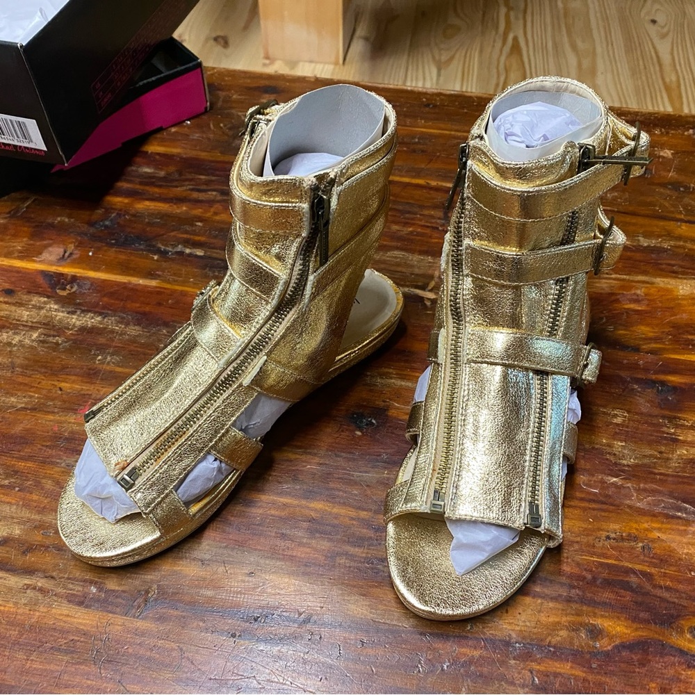 Gold flat gladiator sandals